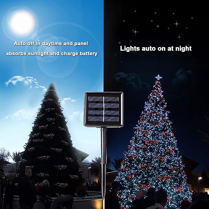 Toodour Solar Christmas Lights, 72ft 200 LED 8 Modes Outdoor Christmas String Lights, Waterproof Solar Fairy Lights for Christmas Tree, Fence, Holiday, Party, Balcony, Christmas Decor - Warm White