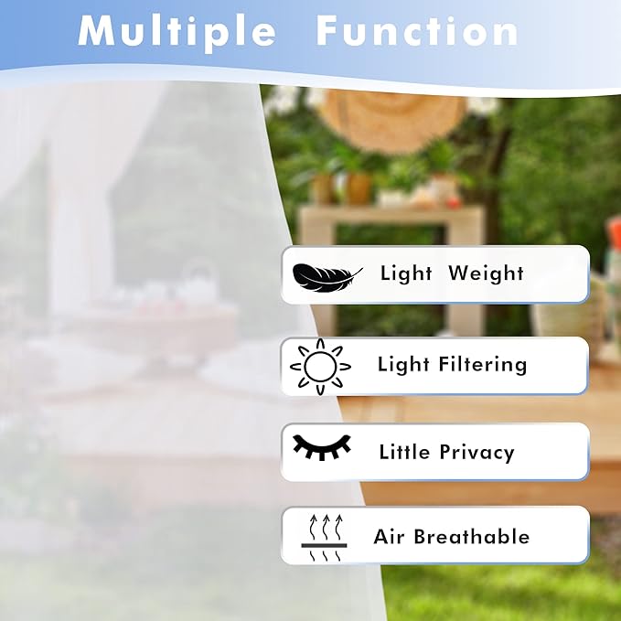 HolidayIdeas White Outdoor Sheer Curtains for Patio Waterproof, 2 Panels - 54 x 95 Inch - Light Filtering Voile Outside Curtains Grommet Drapes for Front Porch, Gazebo, Pergola, Backyard