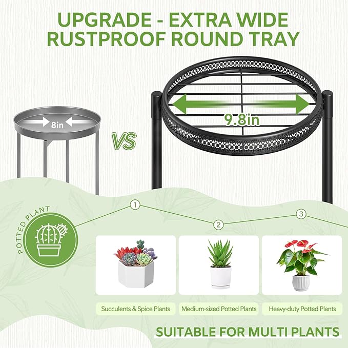 iDavosic.ly 6 Tier Large Plant Stand Indoor with 10-Inch Wide Drainage Tray, Tiered Corner Metal Outdoor Flower Display Holder Shelf, Folding Tall Rack for Patio Porch Balcony, Black Iron Carving