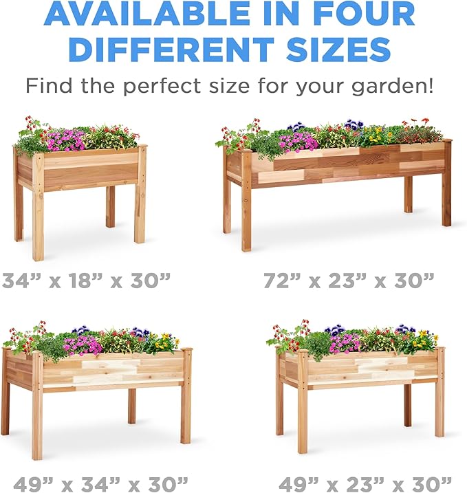 Jumbl, Cedar Raised Garden Bed, Elevated Wood Planter for Growing Fresh Herbs, Vegetables, Flowers, Succulents - 34x18x30”