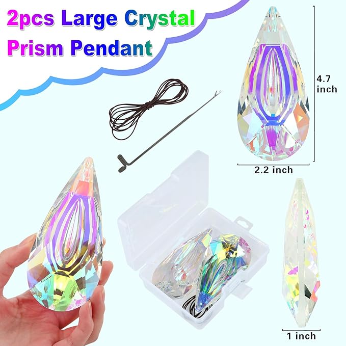 120mm Crystal Suncatcher, 2 Pack Large Prism Sun Catchers Windows Hanging Ornaments Rainbow Maker Pendant Indoor Outdoor Garden Chandelier Birthday Wedding Party Valentines Day Gifts for Women