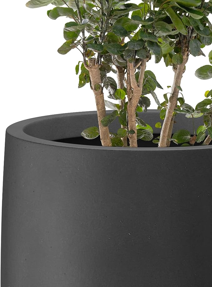 Kante 21.7" H Burnished Black Tall Planter, Large Outdoor Indoor Decorative Pot with Drainage Hole and Rubber Plug, Modern Round Taper Style for Home and Patio