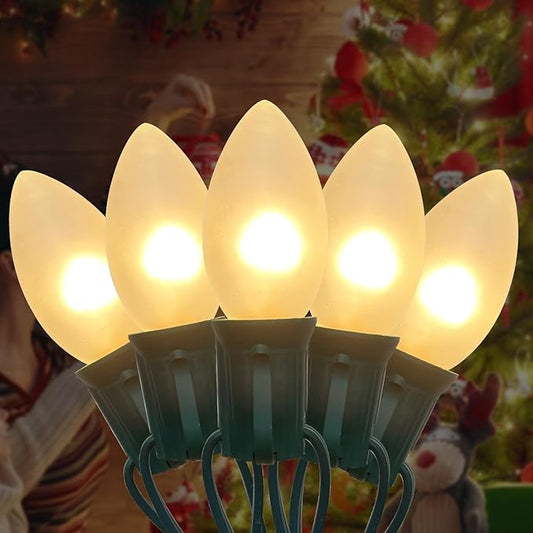 25 FT C9 Frosted Christmas Lights,Warm White Outdoor Christmas Lights with 26 Bulbs(1 Spare), C9/ E17 Base,Old Fashioned Christmas Lights for Roofline, Yard, Garden, Wedding Decorations
