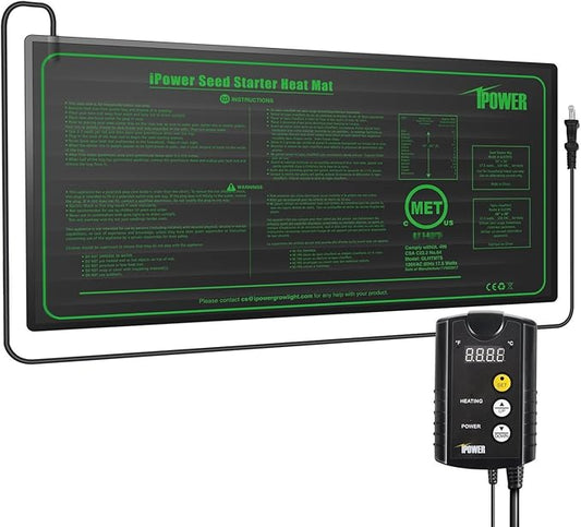 iPower 10" x 20" Warm Hydroponic Seedling Heat Mat and Digital Thermostat Control Combo Set for Seed Germination, Black