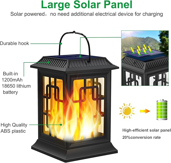 Solar Lanterns Outdoor Waterproof, Hanging Solar Lights for Outside Black Hanging Solar Powered Lantern Decorative for Garden Yard Patio, 2 Pack