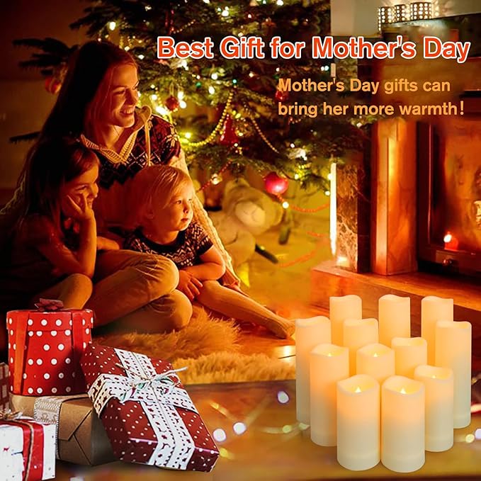Metaku Flameless Flickering LED Candles Set of 12 - Battery Operated Ivory with Remote & Timer for Halloween, Christmas, Bedroom, Home, Wedding, Birthday Decoration D2.2'' x H4''5''6''7''