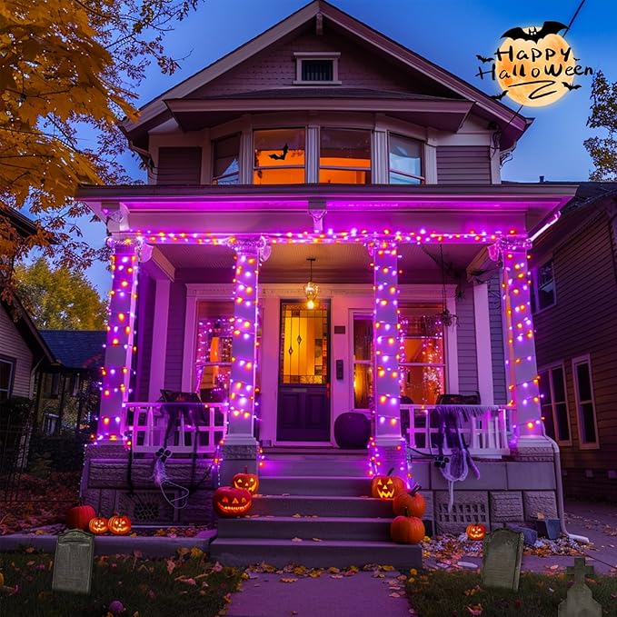 JMEXSUSS 400LED Halloween Lights with Remote,Orange and Purple Halloween Lights Waterproof,8 Modes Halloween String Lights Indoor Outdoor Plug in for Halloween Decorations