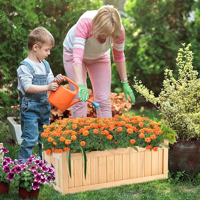 GRAFFY Raised Garden Bed, Folding Wood Planter Box w/Removable Bottom & Drainage, Elevated Planter for Flower Herb Vegetable Fruit, Plant Container for Grass Lawn Patio Backyard (27.5"D x 12"W x 10"H)