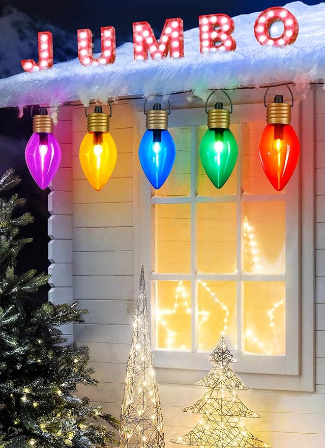 Jumbo C9 Christmas Pathway Lights Outdoor - 8.5 Feet 5 LED C9 Walkway Lights, C7 Covered Multicolor Bulb for Holiday Decorations, Outside Lawn, Yard, Garden