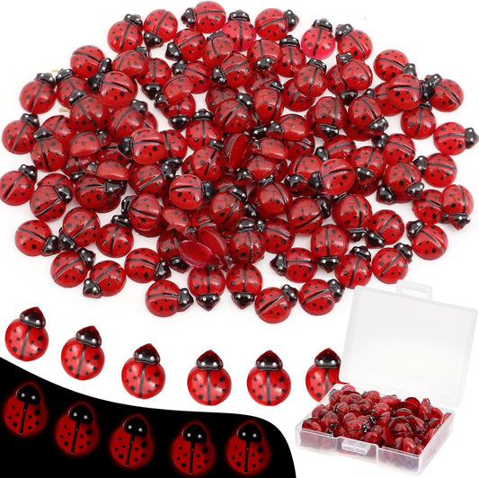 120PCS Mini Luminous Ladybug, Tiny Resin Ladybug Miniature Figurines, Glow in Dark Animals for Fairy Garden Dollhouse Micro Landscape Decor