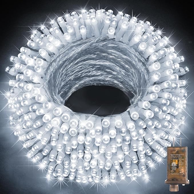 KNONEW 403ft 1000 LED String Lights Outdoor Christmas Lights 8 Modes & Timer Fairy Light Plug in Waterproof LED String Lights for Xmas Yard Tree Wedding Party Holiday Decorations (Cool White)