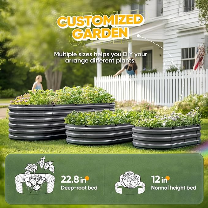 KING BIRD Raised Garden Bed Kit 2025 Upgraded 10-Minute Assembly Galvanized Planter Garden Box Outdoor for Gardening, Vegetables, Flowers, 47x24x12 in, Dark Grey