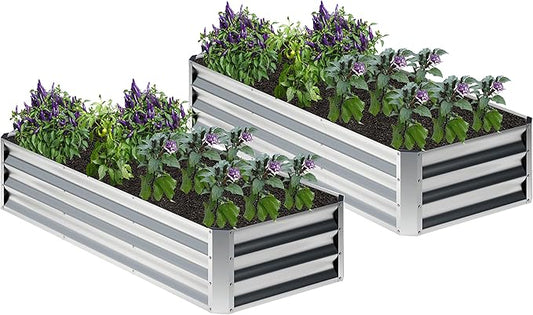 2PCS 6x2x1FT Galvanized Raised Garden Bed,Planter Raised Beds-Metal Garden Box,Large Plant for Outdoor Planting, Vegetables Bed,Flower,Herb-Sliver