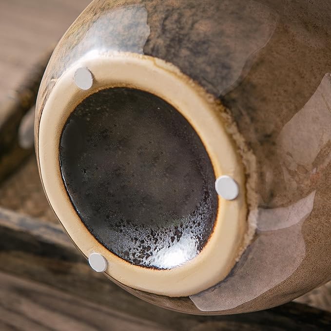 Kimdio Brown Ceramic Vase with 2 Handles, Modern Farmhouse Vase for Home Decor, Vintage Rustic Pottery Vase, Decorative Terracotta Vase, Clay Jug for Living Room Dining Table Shelf