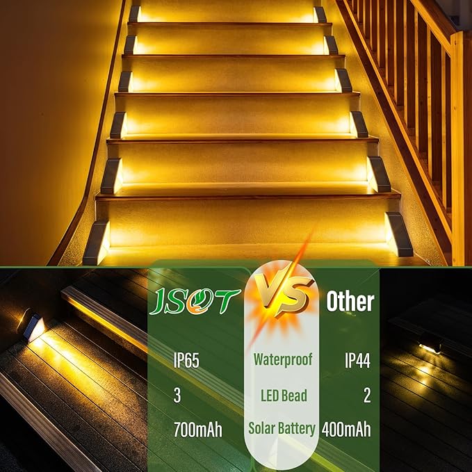 JSOT Solar Step Stair Lights Outdoor Waterproof for Yard Lighting Decor, 16 Pack Solar Powered Deck Fence Lights Outside, Solar Garden Lights for Backyard, Front Porch Step, Balcony, Wall, Patio