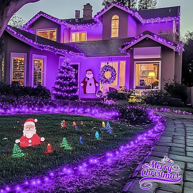 JMEXSUSS 2 Pack Purple Solar Christmas Lights, Total 400 LED 151FT Purple Solar Lights Outdoor Waterproof, 8 Modes Purple Christmas Lights for Outside Patio Yard Halloween Tree Christmas Decorations