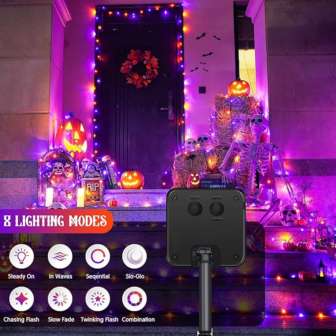 JMEXSUSS Orange and Purple Solar Halloween Lights, 2 Pack Each 100 Led Solar String Lights Outdoor Waterproof for Halloween Tree Christmas Decoration