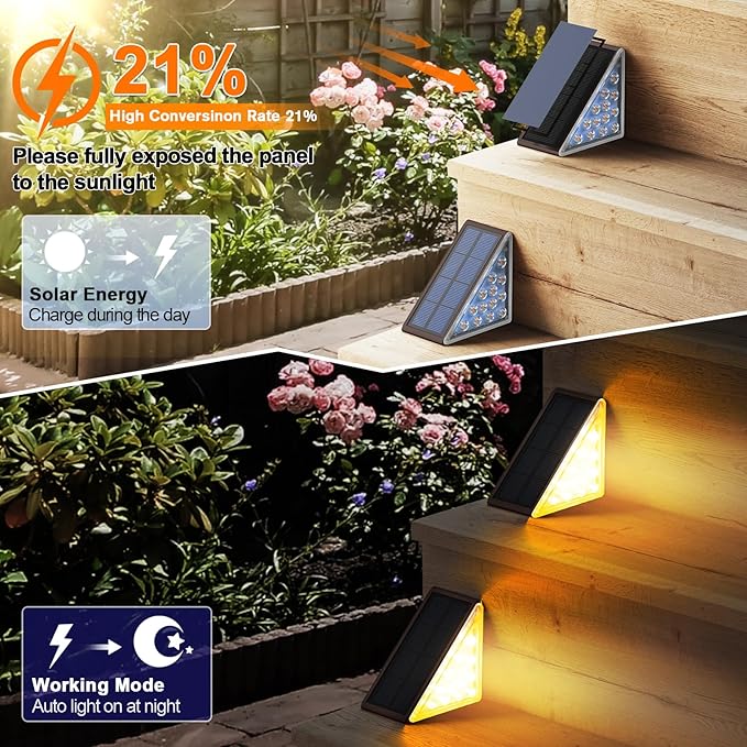 Solar Step Lights for Outside Waterproof IP67, Outdoor Stair Lights 2 Pack, Solar Stair Light Outdoor LED Outdoor Step Lights Decor for Deck, Front Step, Patio, Garden