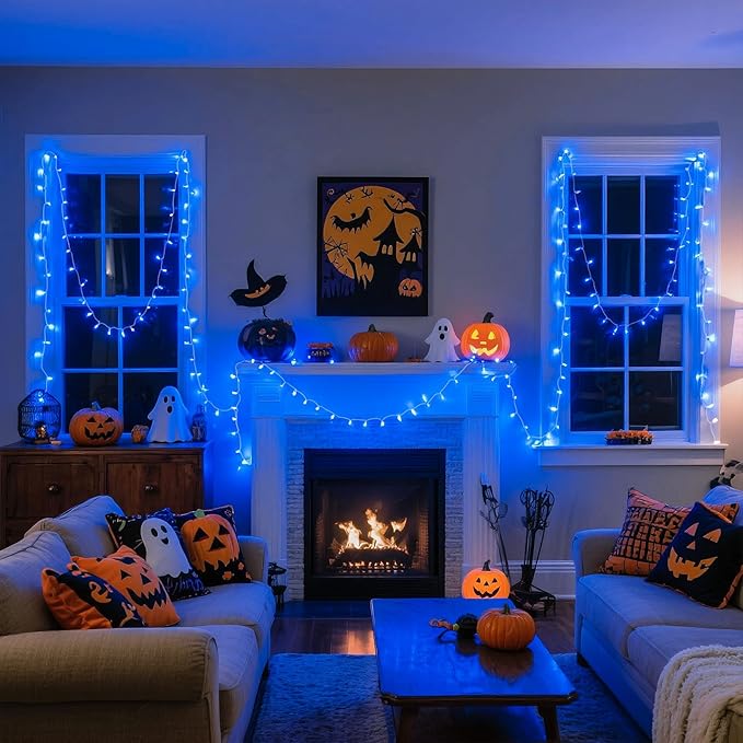 JMEXSUSS 66ft 200 LED Blue Christmas Lights Indoor Outdoor, Connectable Blue String Lights Clear Wire Plug in, 8 Modes Blue Fary Lights for Halloween Tree Party Bedroom Wall Christmas Decoration