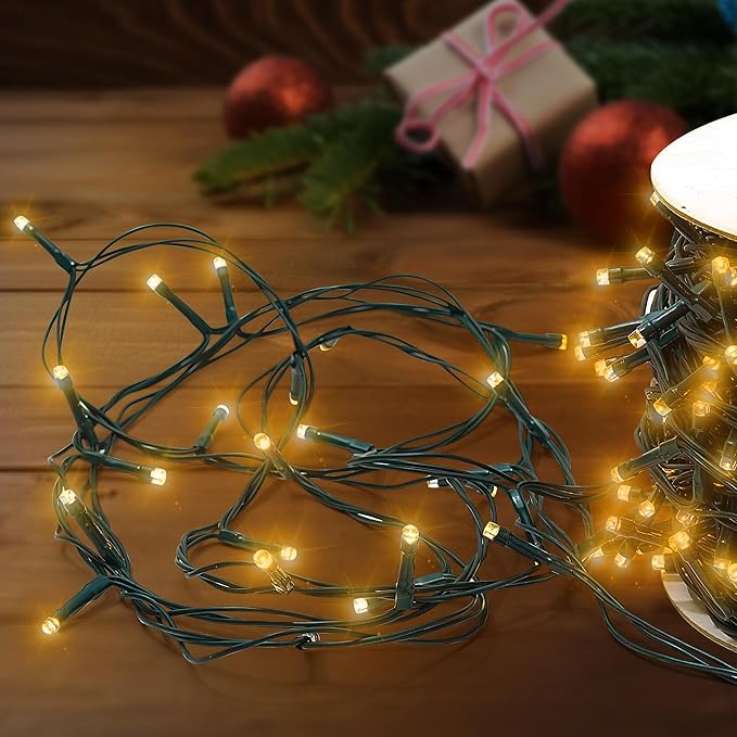Christmas Light 500 LEDs 172ft Green Cable Wire Fairy String Outdoor Twinkle Lights Plug in 12 Modes for Xmas Party, Garden, Wedding, Home Decoration (Warm White)