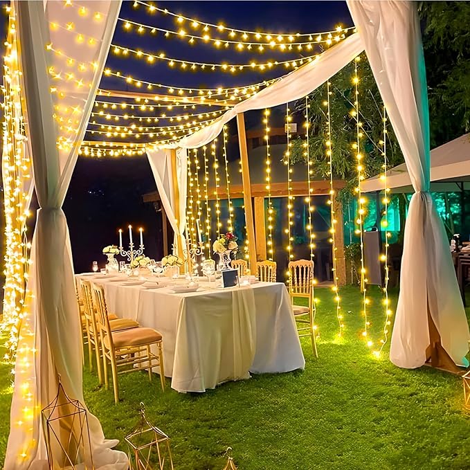 KNONEW 600ft 1500 LED Christmas String Lights Outdoor 8 Lighting Modes & Timer Dimmable Fairy Light Plug in Waterproof for Xmas Roof Yard Tree Wedding Party Holiday Decorations (Warm White)