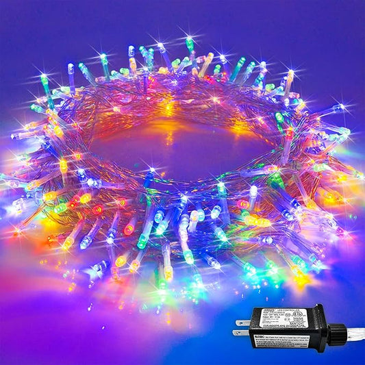 JMEXSUSS Connectable 100 LED Multicolor Christmas Lights for Tree, 8 Modes Indoor Outdoor Clear Wire, 33ft Colorful Plug-in for Christmas Tree Bedroom