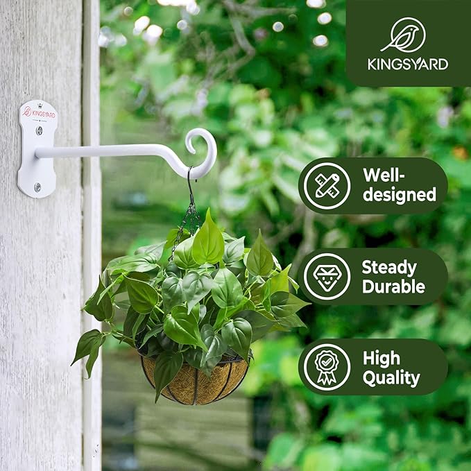 Kingsyard 4 Pack Wall Plant Hanger - Heavy Duty Metal Hanging Bracket Hooks for Hanging Plant Bird Feeders Lanterns Wind Chimes Indoor/Outdoor. White