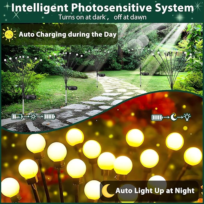 6-Pack Solar Garden Lights, 48 LED Solar Lights Outdoor for Garden Decor, Waterproof Firefly Light Outdoor (Sway by Wind), Swaying Light for Outside Yard Pathway Landscape Decorations (Warm White)