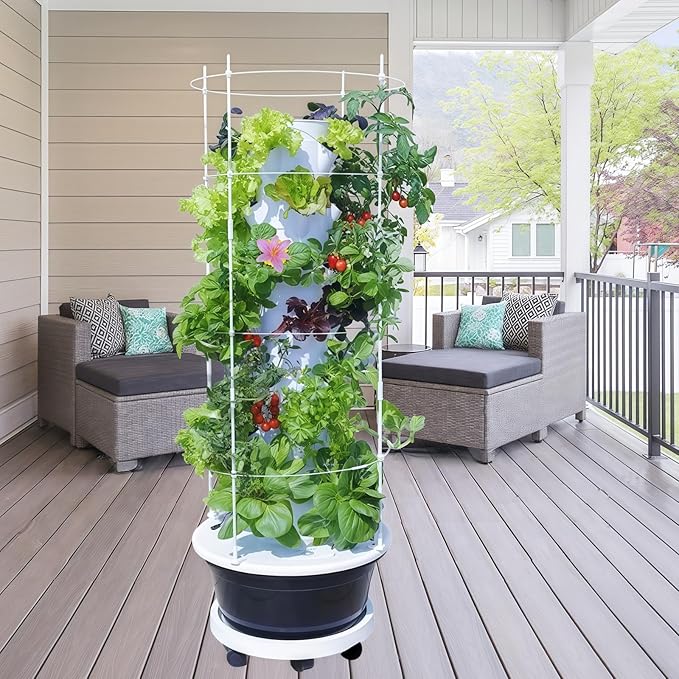 Hydroponic Growing System Kit,Indoor&Outdoor Vertical Hydroponic Growing Garden for Leafy Greens & Herbs, 28 Plant Sites with Climbing Trellis, Energy-Efficient Kit