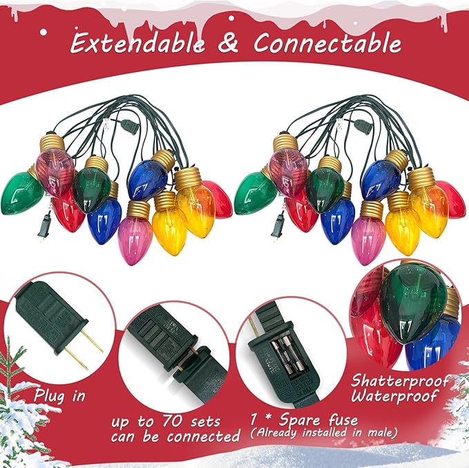 Jumbo Christmas Lights, 16Ft Outdoor Christmas Decorations String Lights with 10 5'' Large Multicolor Bulbs Xmas Hanging Light Waterproof UL Listed for Outdoor Patio Eave Holiday Yard Roofline Decor