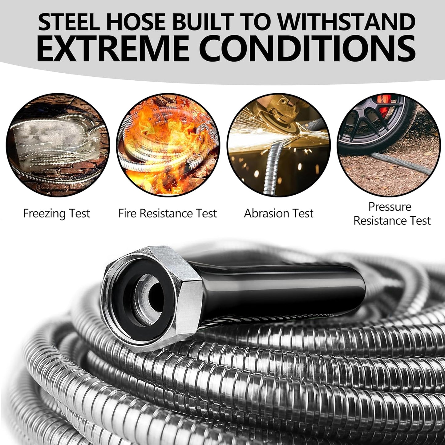 200 ft Garden Hsoe - 2025 New 304 Stainless Steel Garden Hose with 10-Function Spray Gun, 3/4'' Copper-Chrome Fittings – Lightweight, Durable, and Kink-Free, Metal Water Hoses for Gardening