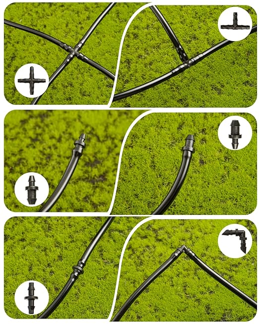 320 Pcs Drip Irrigation Fittings Kits for 1/4" Tubing, Drip Irrigation Barbed Connectors, Drip Line Connectors for Drip Systems(4-Way Coupling, Tee, Elbow, End Plug, Coupling)