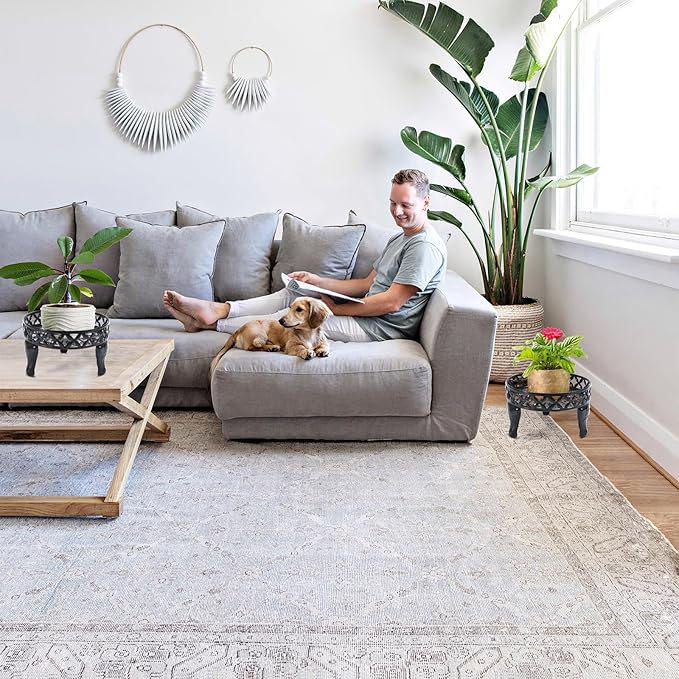 2 Pack Black Plant Stand, Anti-Rust Planter Stands for Indoor Plants, Metal Plant Stands Outdoor, Round Plant Shelf Flower Pot Stand, Display Shelves Potted Plant Holders for Garden Patio