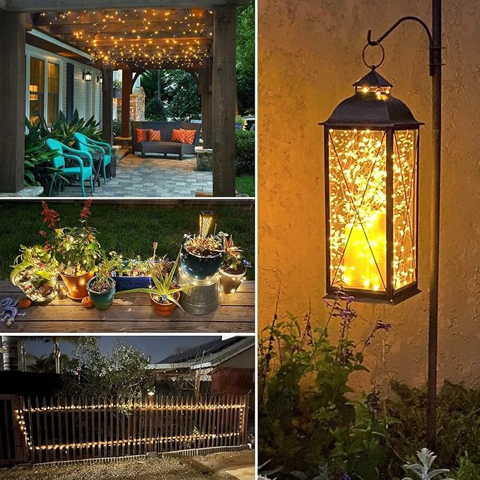 QITONG 4 Pack Solar Fairy Lights Warm White, Each 33ft 100 LED Outdoor String Light, 8 Modes Copper Wire Lights for Outside Tree Wedding Party Garden Patio Christmas
