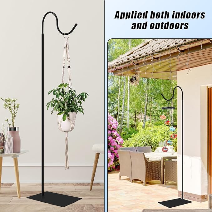 Hummingbird Feeder Stand, Adjustable 20-63 Inch Shepherds Hook for Outdoor Indoor, Bird Feeder Pole with Base & Water Weight Bag for Wind Chimes, Hanging Plants(Hummingbird Feeders Not Include)