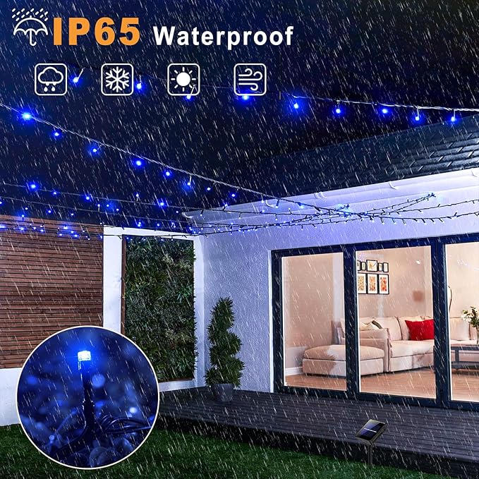 2 Pack Solar String Lights for Outside, Each 40Ft 120 LED Solar Lights Outdoor, 8 Modes Waterproof Solar Powered Fairy Twinkle Light for Backyard Patio Tree Party Garden Decoration, Blue