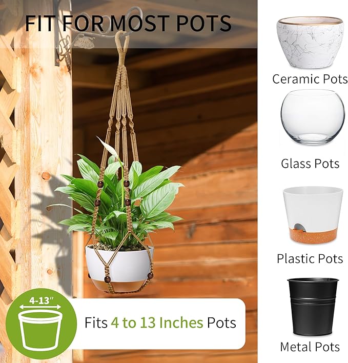 35 Inch Macrame Plant Hanger - Fits 4-13 Inch Pots, Supports Up to 22lbs, Sturdy Hanging Planter Holder for Indoor Outdoor, Boho Home Decor, 2 Pack, Brown (POTS NOT Included)