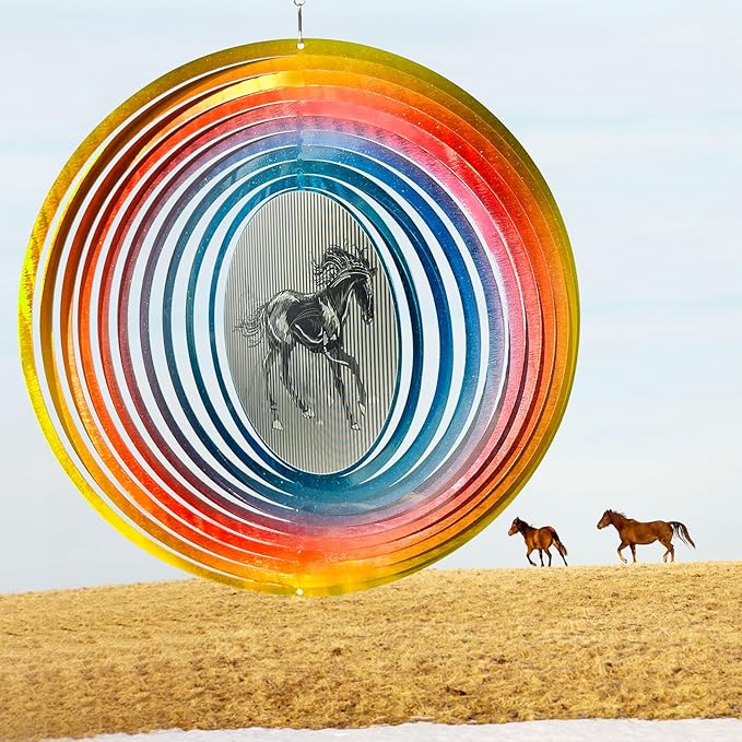 3D Animations Horse Wind Spinner for Yard and Garden,12Inch Wind Spinners Outdoor Horse Memorial Gift for Women Mom Grandma Wife,Garden Decor Metal Kinetic Yard Art Wind Sculpture