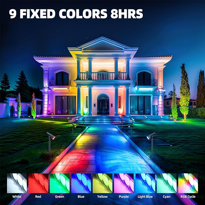 Barrina WRGB Solar Lights Outdoor, Color Changing Solar Landscape Lighting with 360° Horizontal Adjustable, RGB Solar Spotlights Outdoor for Outside, 6 Packs