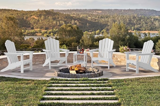 KINGYES HDPE Adirondack Chair, Classic All-Weather Outdoor Patio Adirondack Chair, White