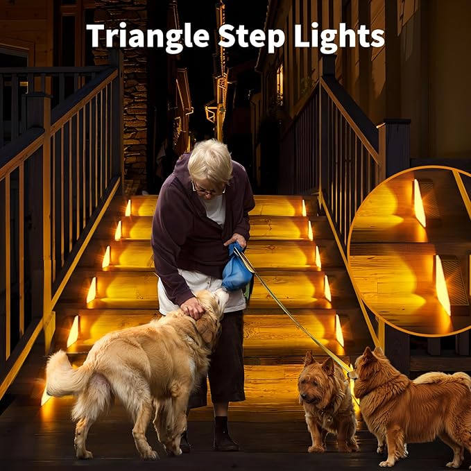 KINKAI Solar Step Lights for Outside, 8 Pack Triangle Stair Light Outdoor Waterproof Deck Lighting for Garden, Patio, Yard, Front Door, Porch Decor (Warm Light)