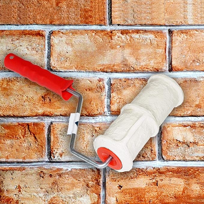 Tookie Embossed Paint Roller, 8 Inch Brick Embossing Roller for Wall Decoration, Art Brush Paint Roller Embossing Cylinder with Rubber Handle for Household DIY Paint Roller Art