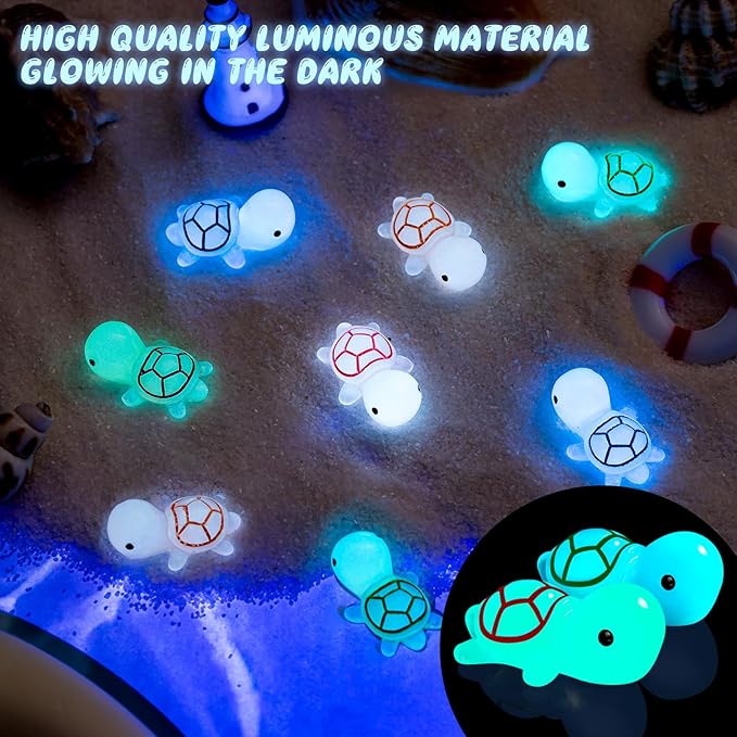 102PCS Luminous Mini Resin Turtles Sea Turtles Figurines Glow in The Dark, Cute Tiny Turtles Bulk for Cake Toppers Ocean Animal Theme Decor Garden Micro Landscape DIY Hidden Game (6 Colors)