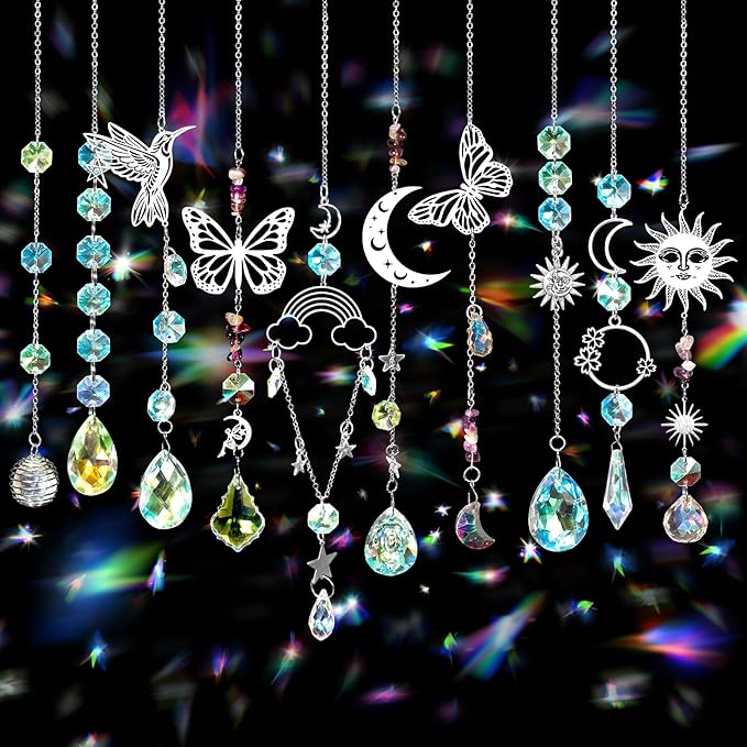 10 Set DIY Suncatcher Making Kits,Crystal Suncatcher Prism Hanging Kit with Hooks/Chain Rainbow Maker,Make Your Own Decorative Hanging Suncatcher for Adults Wedding Windows Home Garden