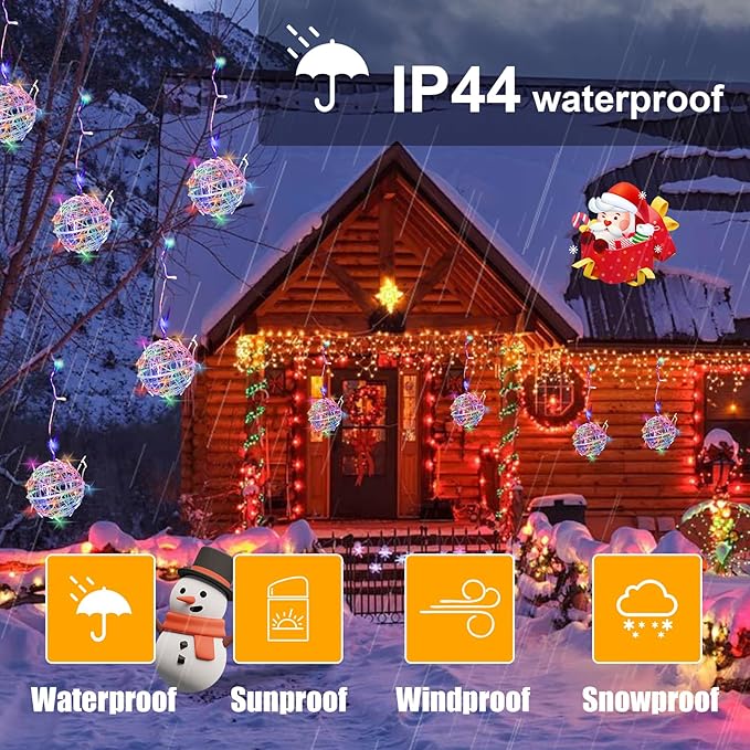 Christmas String Lights Outdoors,4 Pack 7.87" Sphere Lights,Ball Tree Garden Globe Lights for Home, Party, Christmas, Porch Patio,Wedding, Garden,Tree Decoration with Plug
