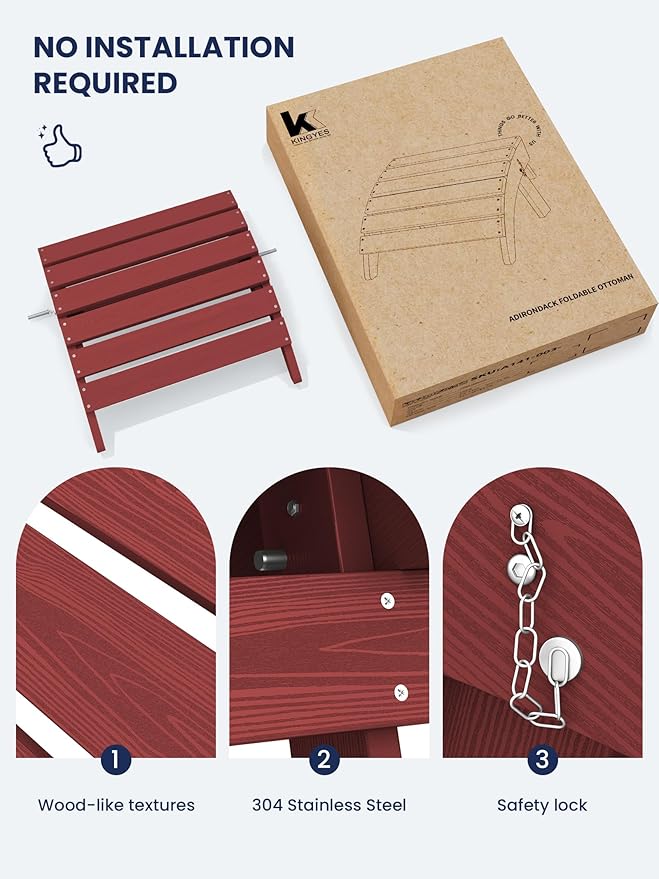 KINGYES Folding Adirondack Ottoman for Adirondack Chair, Red