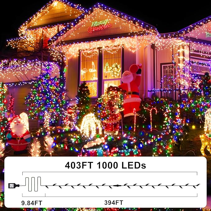KNONEW 403FT 1000 LED Christmas Lights Color Changing Outdoor String Lights with 11 Modes & Timer Fairy Light Plug in Waterproof Fairy Lights for Xmas Yard Tree Wedding Party(Warm White to Multicolor)