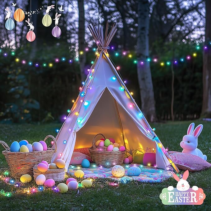 JMEXSUSS 500 LED Easter Lights Outdoor Indoor, 173ft Multicolor Easter String Lights, 8 Modes Colorful Christmas Light Plug in for Room Party Decorations