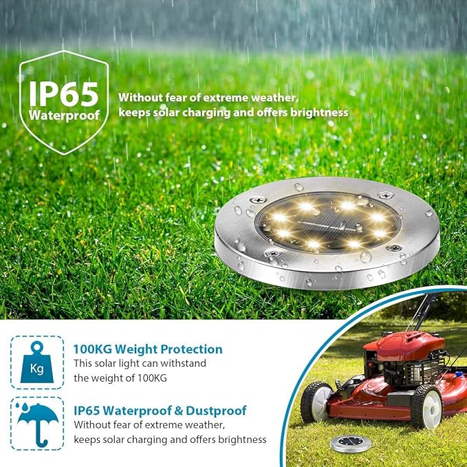Aogist Solar Ground Lights 12 Packs, 8 LED Solar Garden Lights, Waterproof Outdoor Solar Disk Lights, In-ground Outdoor Landscape Lights for Pathway Yard Walkway Patio Lawn Path (Warm White)