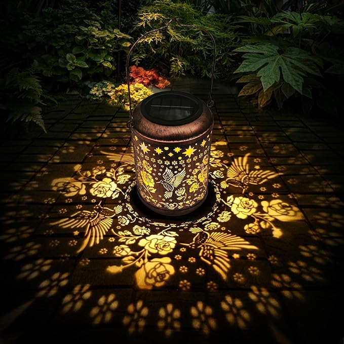 Kaixoxin Solar Garden Decor Metal Lantern Hummingbird Table Lamp Bronze Outdoor Dercoration Great Gift for Women Mon Grandma Hanging Lights for Patio Courtyard Garden